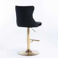 Set of 2 Adjustable Velvet Bar Stools, 360° Swivel, Gold Electroplated Legs, 62-82 cm Height, 45x45 cm Base, 136 kg Load Capacity, Black(m-8)