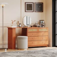 Schminktisch-Set mit LED-Beleuchtung, 360° drehbarer Spiegel, 8 Schubladen und flexiblem Stauraum, Walnuss(m-4)