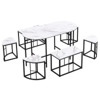 Modern Luxury 6 Seater Dining Table Set with Six Chairs, MDF Seat Cushions and Gold-Plated Iron Frames, Black(m-2)