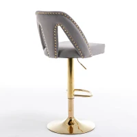 Set of 2 Adjustable Bar Stools with Hollow Backrest Design, Electroplated Gold Legs, 360° Rotatable, Seat Height 63.5-83.5 cm, Base 41x41 cm, Load-Bearing up to 136 kg, by Woltu, Grey(m-8)