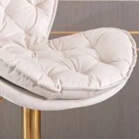 Set of 2 Kitchen Bar Stools with Rolling Edge Backrest and Gold Legs, 360° Rotatable Breakfast Bar Stools with Adjustable Seat Height, Beige(m-10)