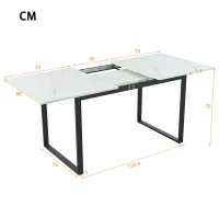 Telescopic Oblong Dining Table with Iron Metal Legs, MDF Marble Top, Extendable Table for Dining Room, Living Room, 180x80x75 cm, White(m-3)
