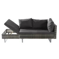 Polyrattan-Garnitur für Garten, 4-5 Personen Lounge-Set mit Ecksofa, Tisch & abnehmbaren Bezügen, Grau(m-6)