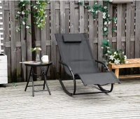 Outsunny Chaise longue à bascule rocking chair ergonomique avec tétière accoudoirs métal galvanisé textilène dim. 63l x 160P x 88H cm noir(m-10)