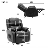 Fauteuil de Relaxation Inclinable Manuel en Similicuir avec Repose-pieds Intégré et Poche Latérale, 80x90x100 cm, Noir(m-3)