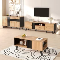Designer-Sideboard mit LED-Beleuchtung und Glastüren, vielseitig und stilvoll, Schwarz + Holz(m-8)