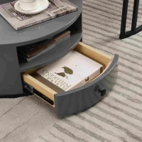 Ensemble de Tables Basses Gigognes Modernes en Style Marbre PVC avec Design Élégant et Espace de Rangement, 70x70x40 cm + 60x60x25,5 cm, Gris(m-7)