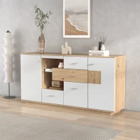 Sideboard weiß, Modernes Sideboard mit LED-Beleuchtung, 160 cm, Holzoptik(m-8)