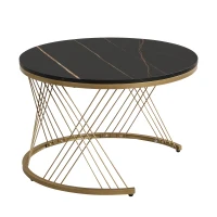 Lot de 2 tables basses gigognes modernes modulables en marbre synthétique avec tiroirs, 70x70x45 cm et 50x50x40 cm, Noir(m-8)