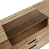 Buffet moderne avec porte vitrée et lumière LED, contrôlable via application, grand espace de rangement, 140x38x79,5 cm, Naturelle(m-8)