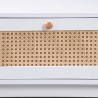 Couchtisch Rattan 110x55 cm, Rustikaler Design mit Schubladen - Ideal für Wohnzimmer und Terrasse, Holzfarbe und Weiß(m-5)