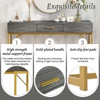 Light Luxury Style Hallway Console Table with Drawer, Metal Frame, MDF Top, Modern Side Table for Living Room, 120x38x76 cm, Grey(m-6)