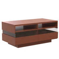 Couchtisch mit LED-Beleuchtung, zwei Schubladen, modernes Design mit Acryl-Elementen, Walnuss(m-9)