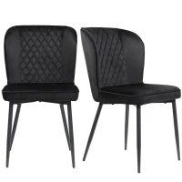Set of 2 Velvet Black Dining Chairs with Metal Legs and Wing Back, Upholstered Accent Chairs for Dining Room, 47x43x86 cm, Black(m-2)