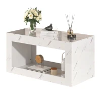 Hochglänzender Couchtisch mit offenem Stauraum und LED-Beleuchtung, steuerbar per Smartphone-App, Weiß(m-10)