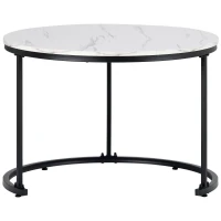 Lot de 2 tables basses gigognes rondes empilables, MDF, structure métal, gain de place, grande 71x71x50 cm, petite 46x46x44 cm, Marbre(m-8)