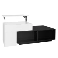 Kombi-Couchtisch mit Hebefunktion, Schwarz-Weiß-Design und verstecktem Stauraum, schwarz(m-8)