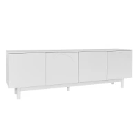 Meuble TV élégant en style luxueux avec portes structurées et étagères réglables, 175x38x56 cm, Blanc(m-8)