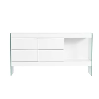 Sideboard mit Glasbeinen, vier Schubladen und LED-Beleuchtung, Weiß + Glas(m-2)