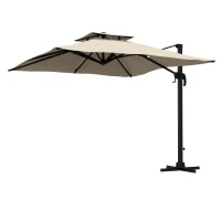 Outsunny Chapéu de Sol de Alumínio Chapéu de Sol Excêntrico com Manivela Teto Duplo Inclinável Mastro Giratório 360° Ø295x270 cm Cáqui(m-11)