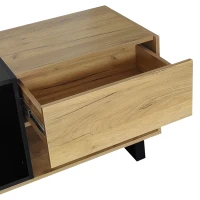 Meuble TV Bas Moderne en Bois avec Pieds en Métal, Trois Tiroirs et Étagères, 200x40x50 cm - Meuble TV Scandinave, Naturale+Noir(m-7)