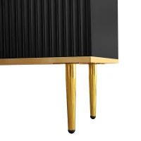 Meuble TV Mobile Moderne avec Détails Dorés, Deux Étagères et Deux Tiroirs, en Bois de Haute Qualité, 165x36x55 cm, Noir(m-11)