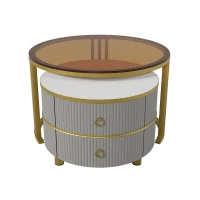 Runder Couchtisch MDF Metallbeine mit Schubladen für Wohnzimmer Gold+Grau(m-5)