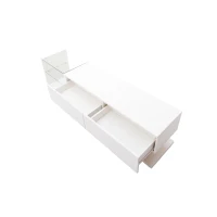 TV-Schrank Hochglanz mit LED-Beleuchtung und Glasregalen, Modernes Design, Weiß(m-8)