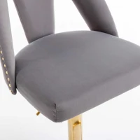 Set of 2 Adjustable Bar Stools with Hollow Backrest Design, Electroplated Gold Legs, 360° Rotatable, Seat Height 63.5-83.5 cm, Base 41x41 cm, Load-Bearing up to 136 kg, by Woltu, Grey(m-10)