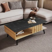 Table Basse de Salon Moderne en Style Patchwork, Design avec Bords en PVC, Huit Pieds, Modèle Structuré, , Entretien Facile, 90x54x40 cm, Bois Naturel(m-4)