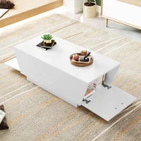 Moderner LED-Couchtisch mit Hochglanzfinish, App-gesteuerter Beleuchtung und verstecktem Stauraum, weiß(m-6)