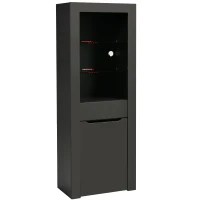 Vitrine moderne avec lumières LED et étagères spacieuses pour ranger livres et objets, en panneaux de particules écologiques, 60x35,5x165 cm, Gris(m-2)