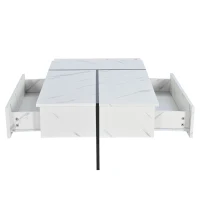 Table basse moderne relevable avec éclairage LED intégré, 16 couleurs, surface brillante effet marbre et 3 tiroirs, 105x60x35 cm, Blanc(m-8)