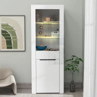 Vitrine Moderne avec Éclairage LED et Étagères, Idéale pour Cuisine, Salon et Bureau, en Aggloméré, 60x35,5x165 cm, Blanc(m-5)