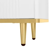 Meuble TV Bas avec Texture Sculptée, Poignées et Pieds Dorés, Structure Effet Marbre pour Salon, 175x40x45 cm - Style Scandinave, Blanc(m-10)
