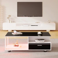 Table Basse Moderne avec Deux Tiroirs, Contrôle via Application Mobile et Éclairage LED, , 110x38,5x55 cm, Noir(m-1)