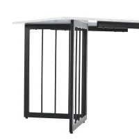 Kitchen Table in Oblong Shape with V-shaped Support Legs, Extendable Table with Marble Top, Metal Frame, 140x80x75 cm, White+Black(m-12)