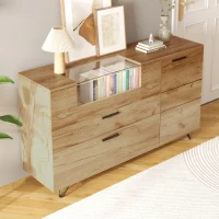 Sideboard mit Glastüren und App-gesteuerten LED-Leuchten, modernes Design und viel Stauraum,Holzfarbe(m-4)