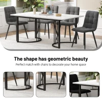 Modern Rectangular Extendable Dining Table with Adjustable Feet, Marble Pattern MDF Top and Metal Frame, 140x80x75 cm, White/Black(m-4)
