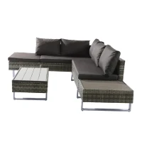 Polyrattan-Garnitur für Garten, 4-5 Personen Lounge-Set mit Ecksofa, Tisch & abnehmbaren Bezügen, Grau(m-9)