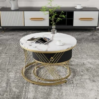 Lot de 2 tables basses gigognes modulables en marbre synthétique avec tiroirs, 70x70x45 cm et 50x50x40 cm, Blanc(m-5)