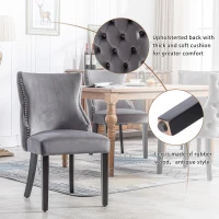 Upholstered Velvet Dining Chairs with Nail Head Trim and Adjustable Solid Wood Legs, Set of 2, Grey(m-4)