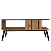 Table Basse de Salon Moderne en Style Patchwork, Design avec Bords en PVC, Huit Pieds, Modèle Structuré, , Entretien Facile, 90x54x40 cm, Bois Naturel(m-8)