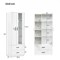 Vitrine lumineuse LED multifonctionnelle, 16 couleurs, avec 2 portes, 5 étagères en verre, interface USB, salon et bureau, 59,5x35x182 cm, Blanc(m-3)