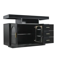 Buffet moderne, meuble TV scandinave avec 3 tiroirs et 2 portes, structure en aggloméré brillant avec lumière LED en 16 couleurs, 120x40x80 cm, Noir(m-9)