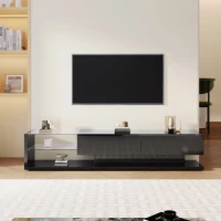 TV-Schrank 170 cm mit LED Glasregalen und Schubladen für modernes Wohnzimmer Schwarz(m-5)