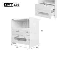 Ensemble de 2 tables de chevet modernes avec éclairage LED, 2 tiroirs et télécommande, en mélamine de haute qualité, pour chambre, Noir + Blanc(m-3)