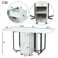Folding Dinning Table with Goldplated Handles, 3 Extensive Modes for Learning&Dinning, Metal Frame - White/Black(m-3)