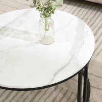 Ensemble de Tables Basses Gigognes Modernes en Style Marbre PVC avec Design Élégant et Espace de Rangement, 70x70x40 cm + 60x60x25,5 cm, Gris(m-6)