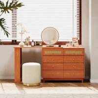 Schminktisch-Set mit LED-Beleuchtung, 360° drehbarer Spiegel, 8 Schubladen und flexiblem Stauraum, Walnuss(m-1)